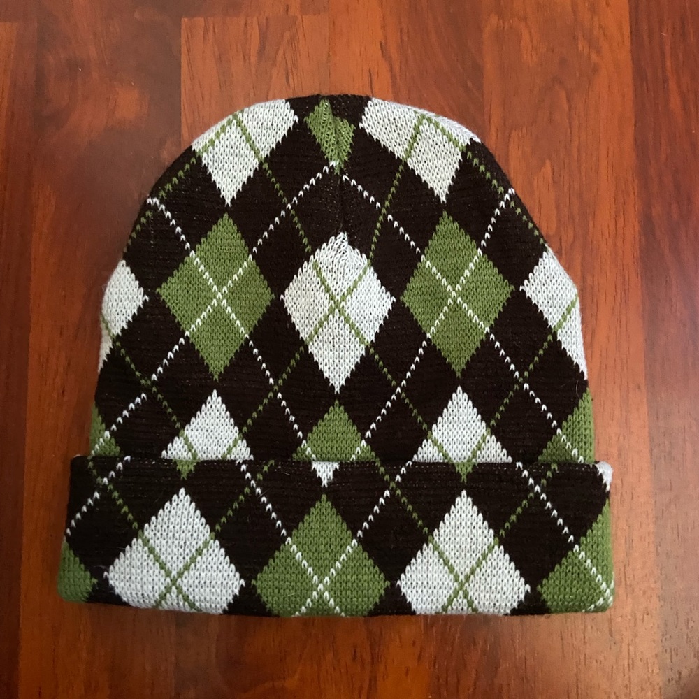 Green and brown beanie
